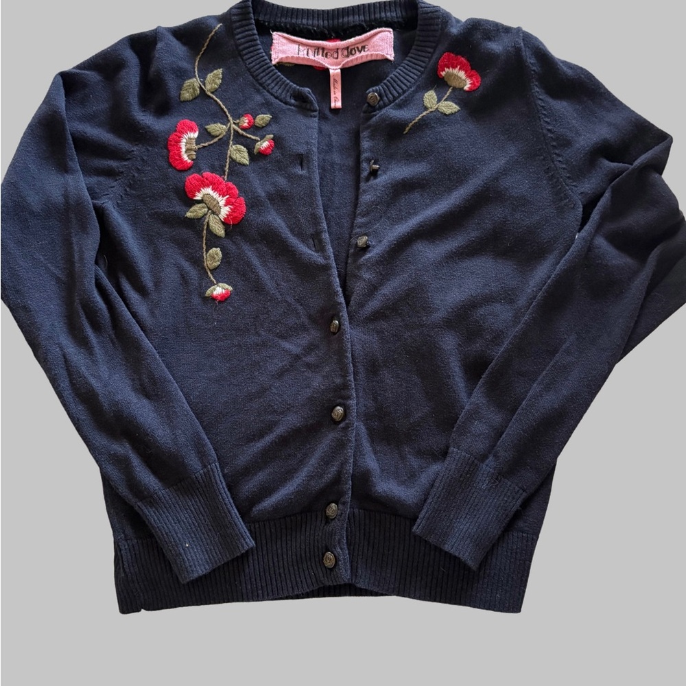 Embroidered Navy Cardigan Sweater